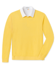 Men's Links Crewneck Sweater in Sunshine, flat lay front view featuring a solid yellow textured knit body with long sleeves and ribbed cuffs and hem