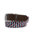 Washington Web Belt in Flag Red with braided red, white, and blue webbing, front view