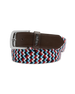 Washington Web Belt in Flag Red with braided red, white, and blue webbing, front view