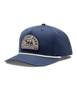 Bear Country Rope Hat in New Indigo, side view featuring a navy structured cap with a woven bear patch reading "Straight Down Clothing Company, San Luis Obispo, CA Since 1989" on the front panel, with a white rope brim detail