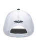 Freedom Hat in Green, rear view featuring a white mesh trucker cap with a white snapback closure and green embroidered Straight Down logo centered on the back panel