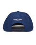 Republic Hat in New Indigo, back view featuring a navy perforated performance cap with Straight Down logo embroidered at the center and a snapback adjustable closure