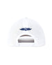 Republic Hat in White, back view featuring a white perforated performance cap with Straight Down logo embroidered in navy at the center and a snapback adjustable closure