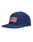 Republic Hat in Navy, side view featuring a Straight Down American flag rubber patch on a navy perforated hat with a structured brim