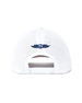 Republic Hat in White, back view featuring a white perforated performance cap with Straight Down logo embroidered in navy at the center and a snapback adjustable closure