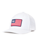 Republic Hat in White, side view featuring a Straight Down American flag rubber patch on a white perforated hat with a structured brim