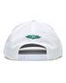 Pin High Rope Hat in White Kelly, back view featuring the Straight Down logo embroidered in green and a snapback closure