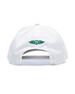 White baseball cap shown from the back, featuring the green embroidered Straight Down logo on the center back.