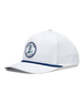 Gator Rope Hat in White, side view featuring a white snapback cap with the Straight Down Golf Company gator patch on the front and navy rope detail along the brim