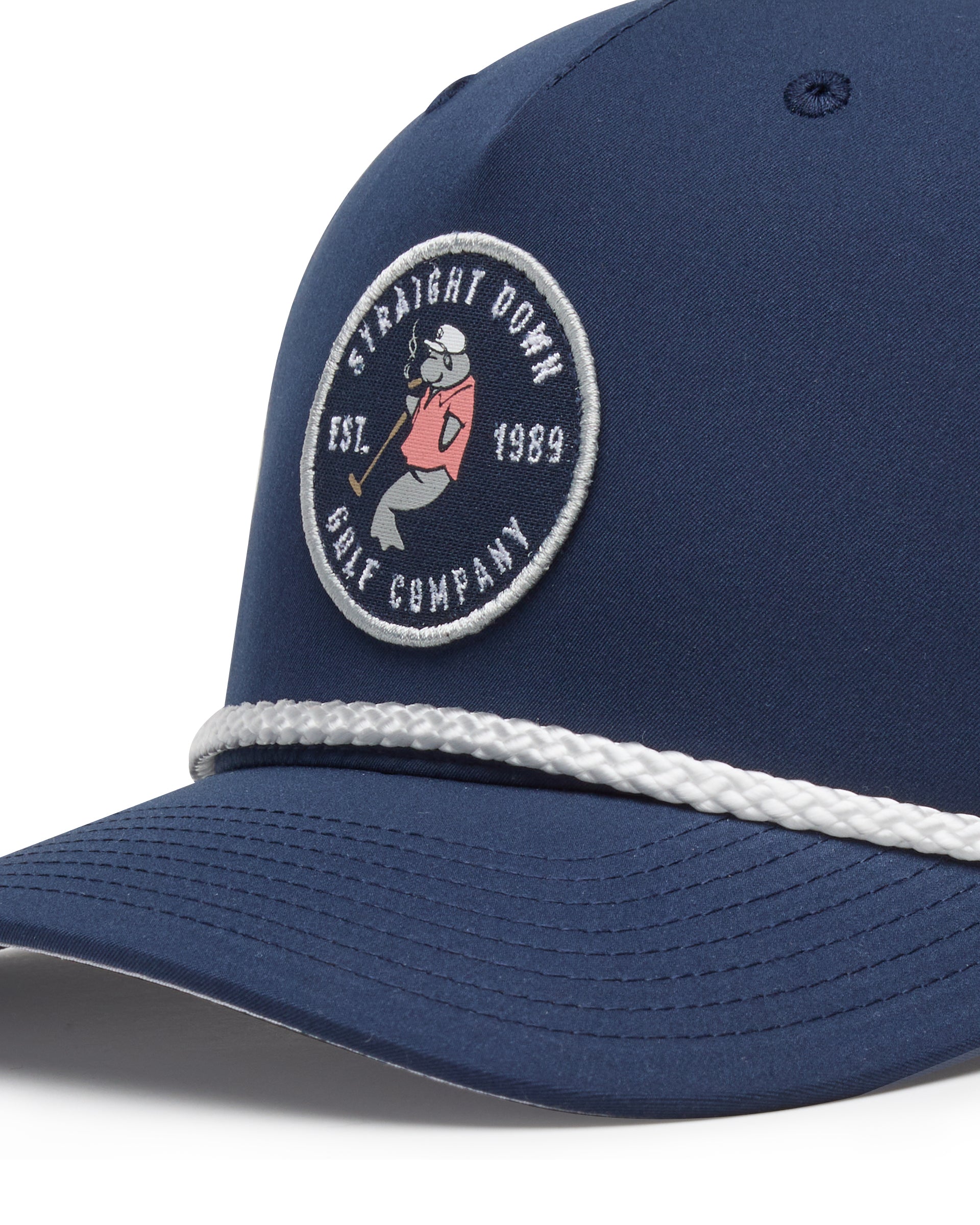Blue and Straw Nautical Rope Hat Manatee Rope Hat - Navy | Straight Down main image 2