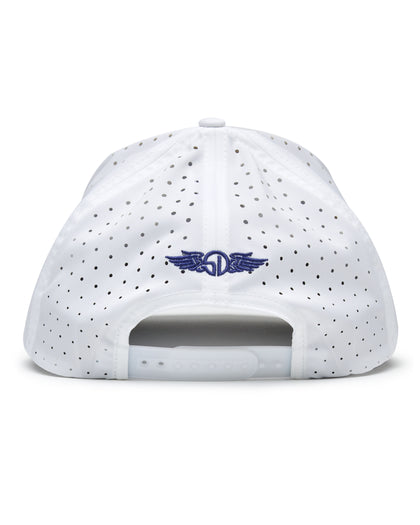 Back view of the Azalea Hat in White with perforated panels and adjustable snapback closure