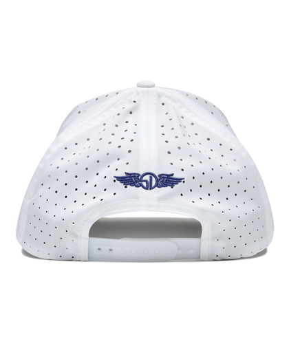 Back view of the Azalea Hat in White with perforated panels and adjustable snapback closure