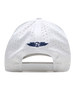 Back of the El Jefe Hat in White featuring perforated panels, an embroidered winged logo, and adjustable snapback closure.