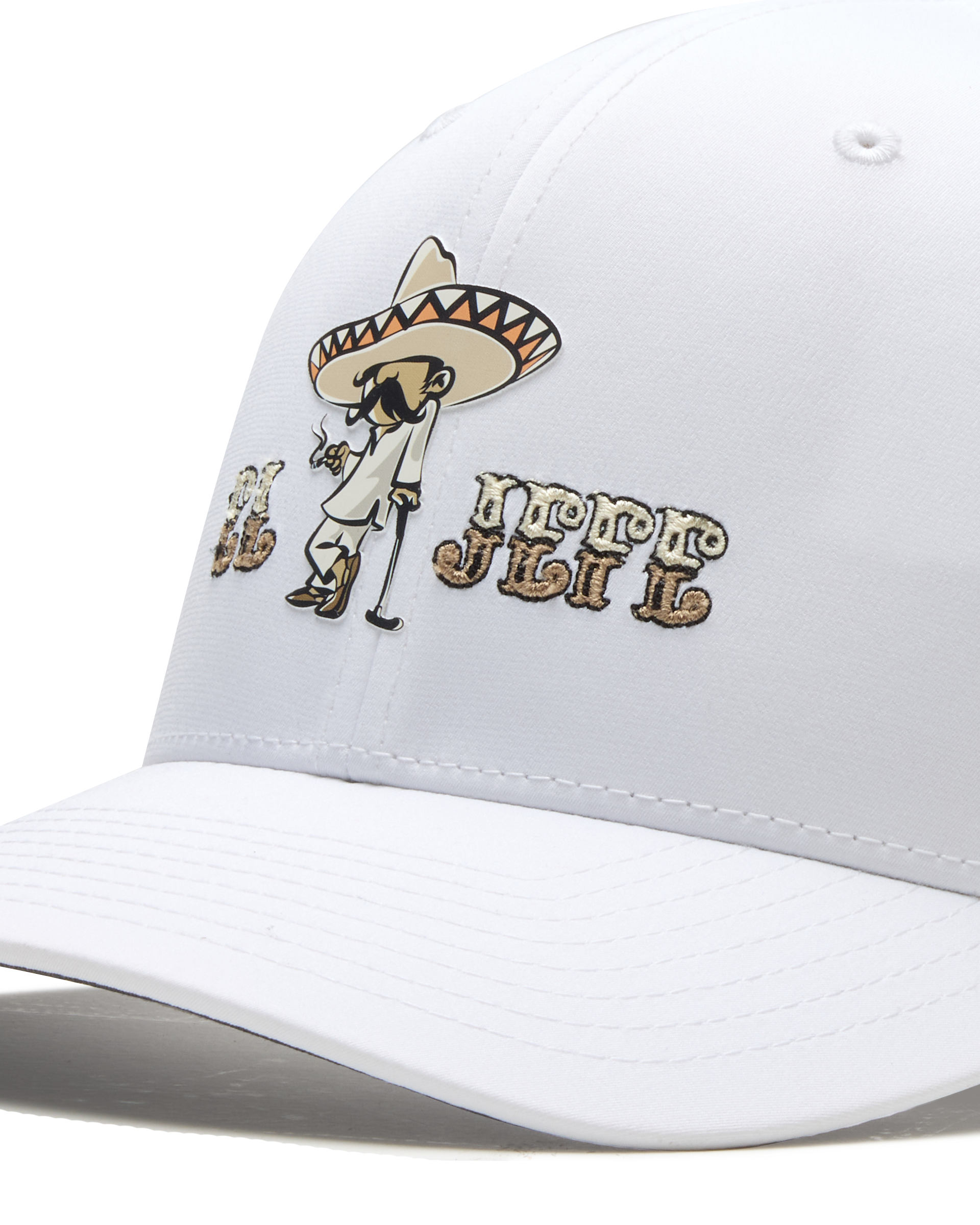 Close-up of the El Jefe Hat showing the western character graphic and textured embroidered lettering.
