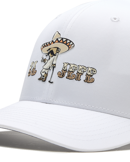 Close-up of the El Jefe Hat showing the western character graphic and textured embroidered lettering.
