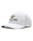 El Jefe Hat in White featuring a western character graphic, embroidered lettering, curved brim, and perforated side panels.