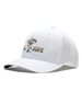 El Jefe Hat in White featuring a western character graphic, embroidered lettering, curved brim, and perforated side panels.