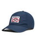 A navy structured baseball cap with a curved brim, featuring a front patch that reads 'AMERICA 250' in navy, red, and white. The cap has perforated side panels for ventilation.