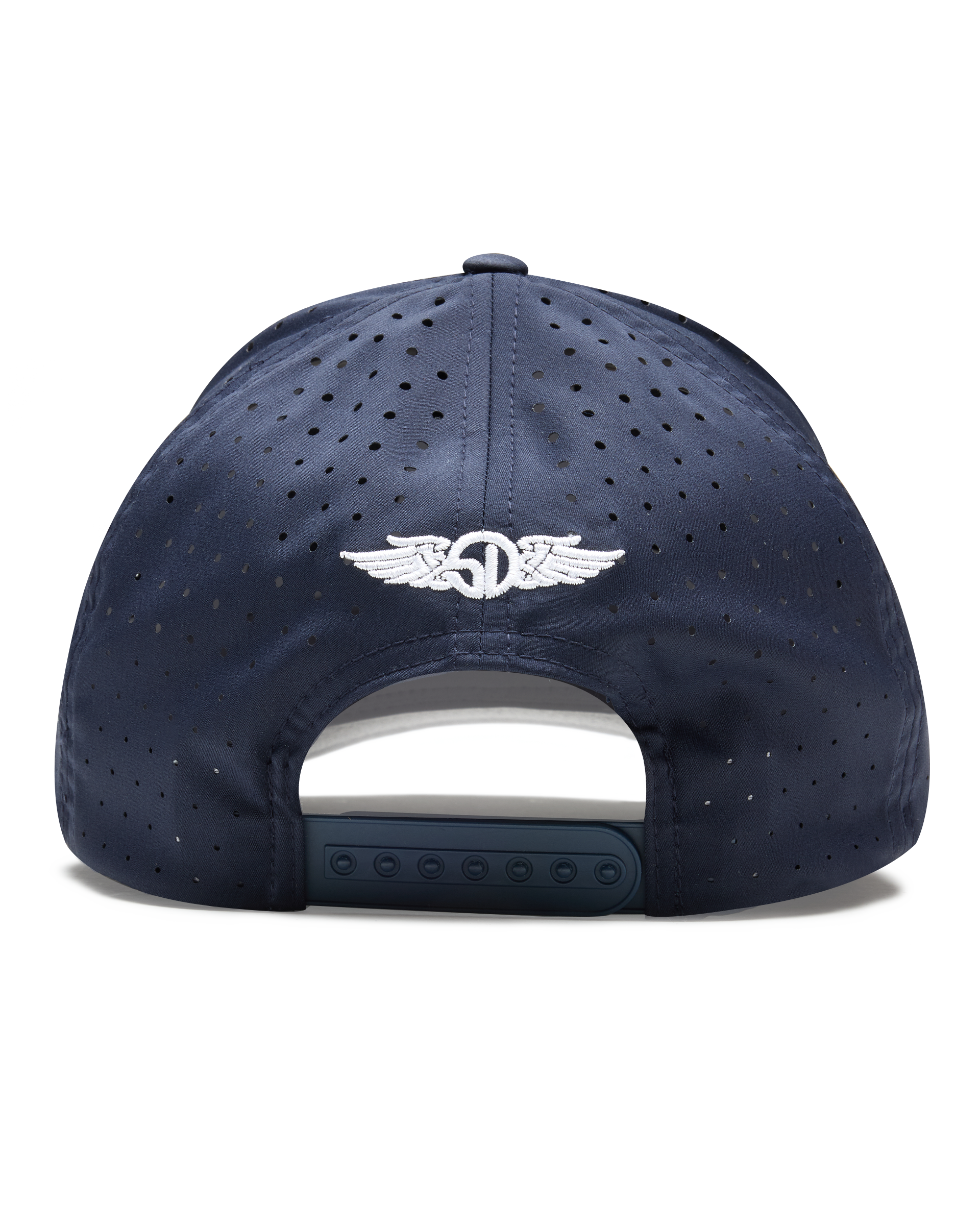 Allegiance Hat in Navy with perforated back panels, back view