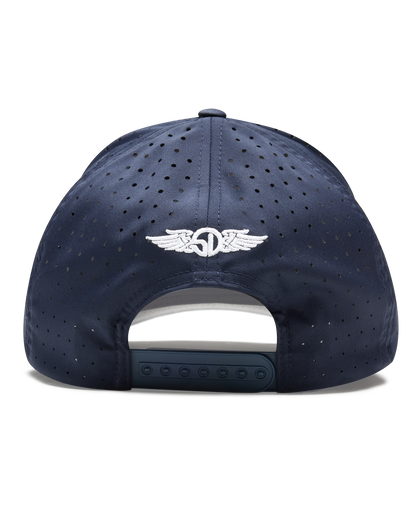 Allegiance Hat in Navy with perforated back panels, back view