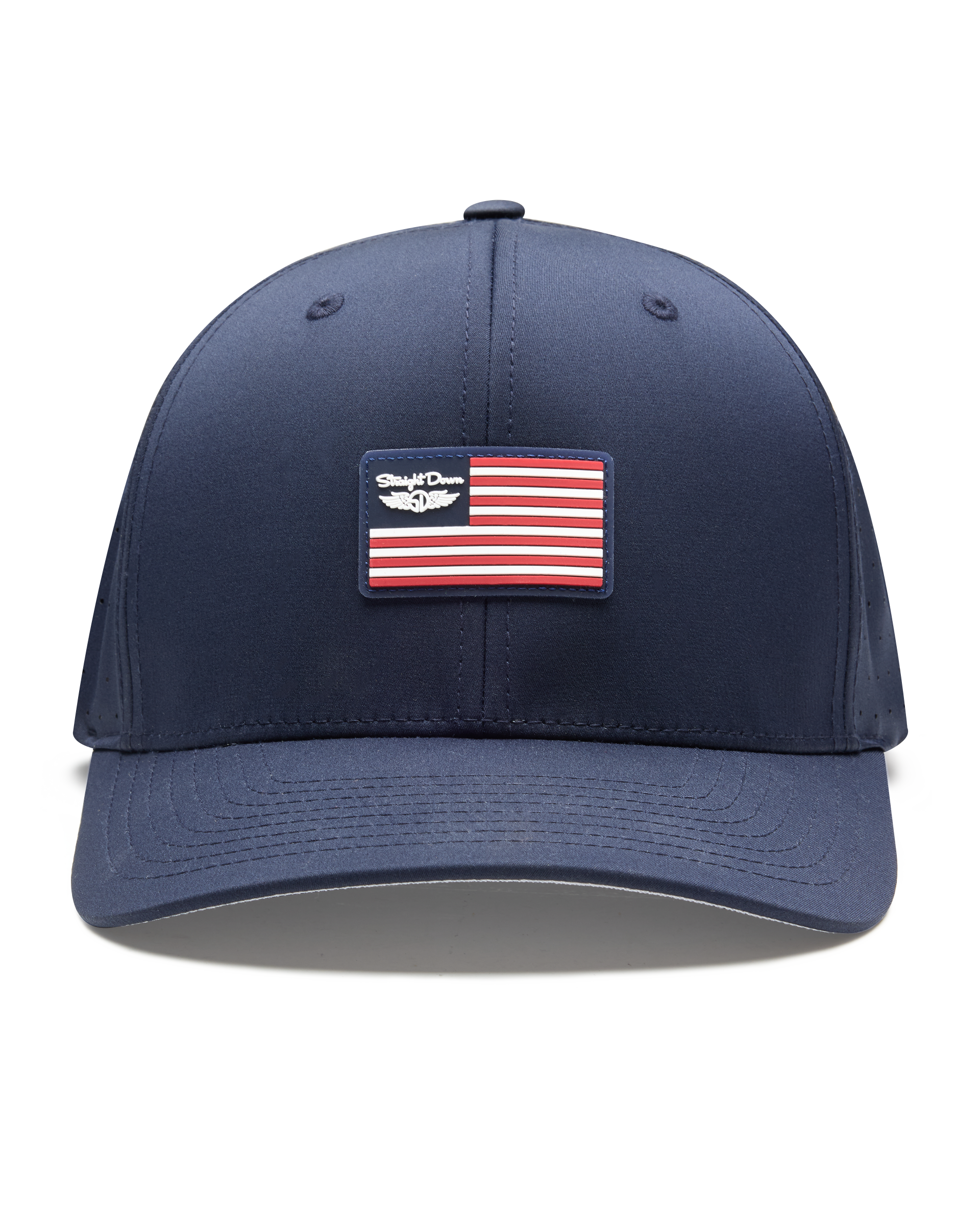 Allegiance Hat in Navy with American flag patch, front view