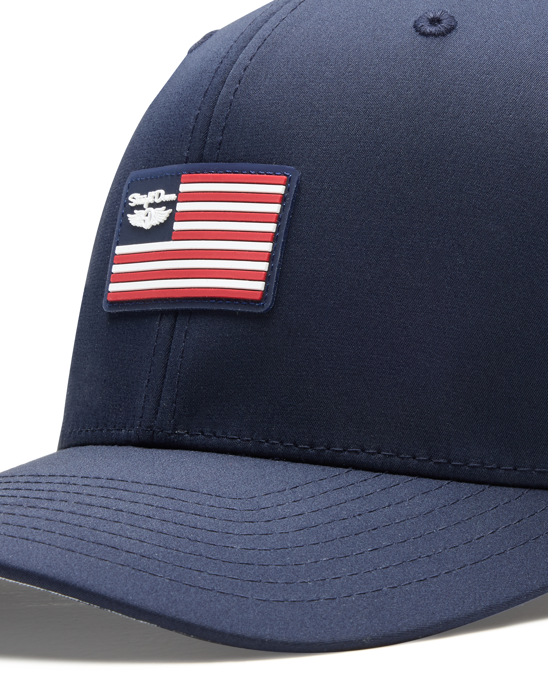 Allegiance Hat in Navy with American flag patch, patch detail view