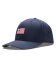 Allegiance Hat in Navy with American flag patch, side angle view