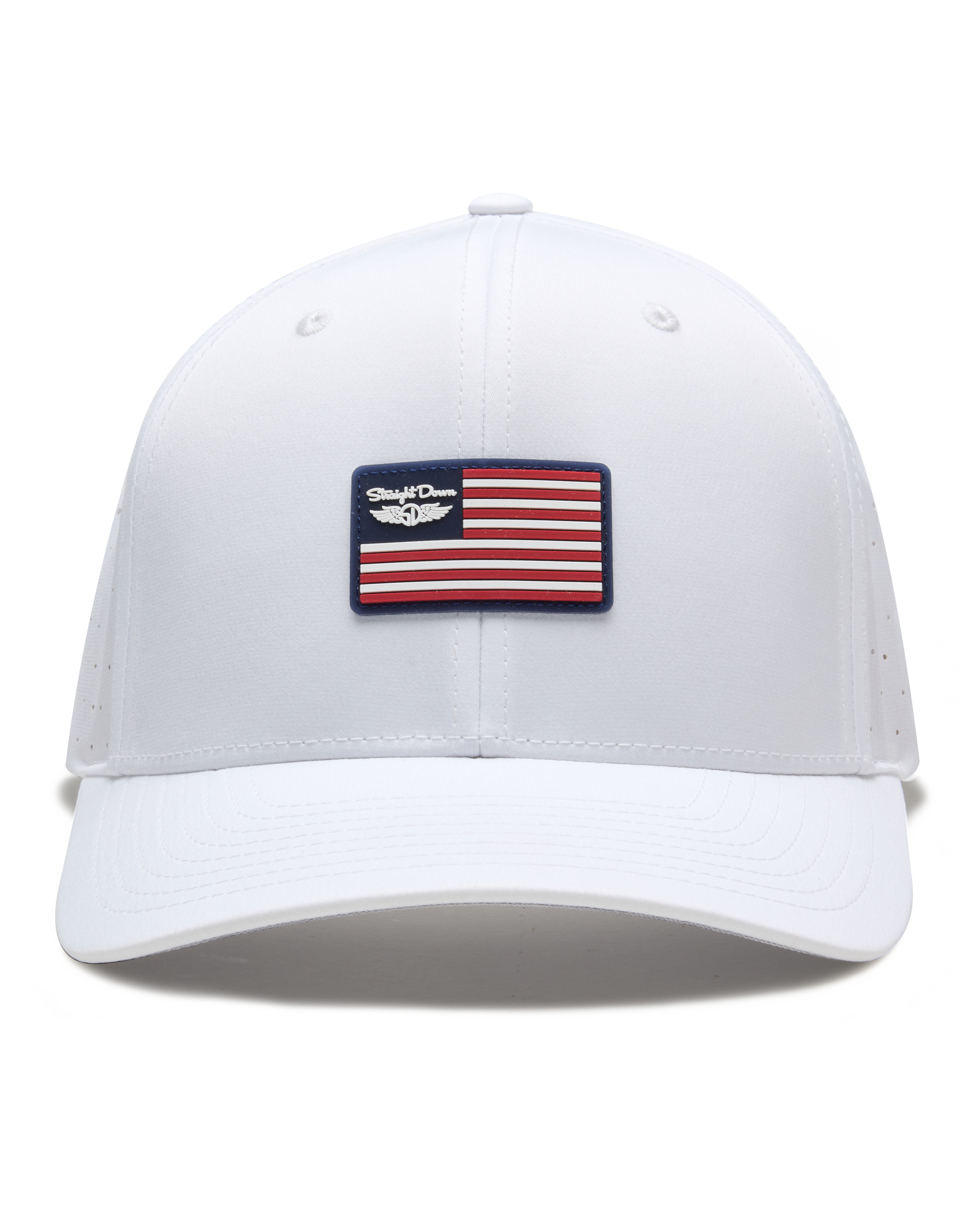 Allegiance Hat in White with American flag patch, front view