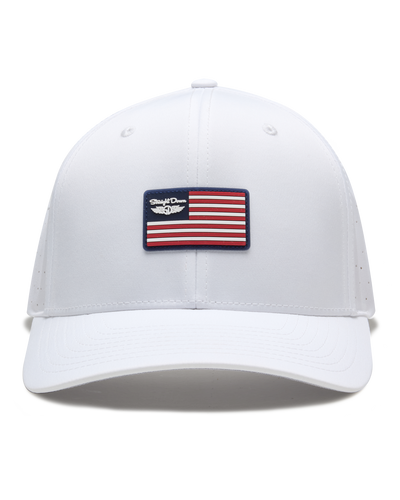 Allegiance Hat in White with American flag patch, front view