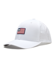 Allegiance Hat in White with American flag patch, side angle view