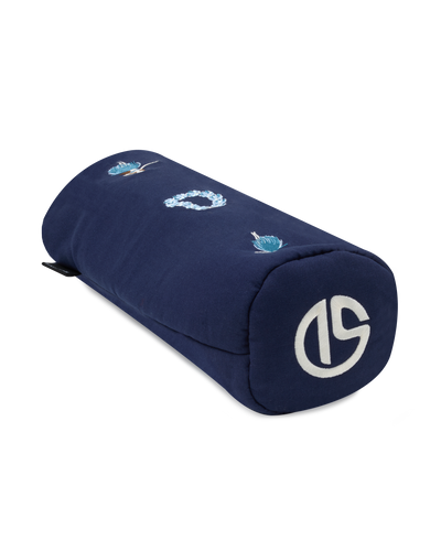 Hula Driver Headcover in Navy, angled view featuring a navy canvas driver headcover with embroidered hula dancer and lei details and Straight Down logo on the end cap