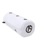 Straight Down 8 Ball Driver Headcover in White, side layed down view featuring a white driver headcover with allover black 8 ball graphics and the Straight Down logo on the end cap