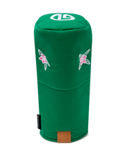 Azalea Driver Headcover in Green featuring pink azalea flower embroidery and white SD logo detail