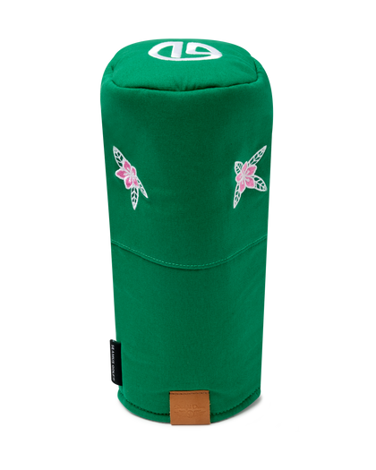 Azalea Driver Headcover in Green featuring pink azalea flower embroidery and white SD logo detail