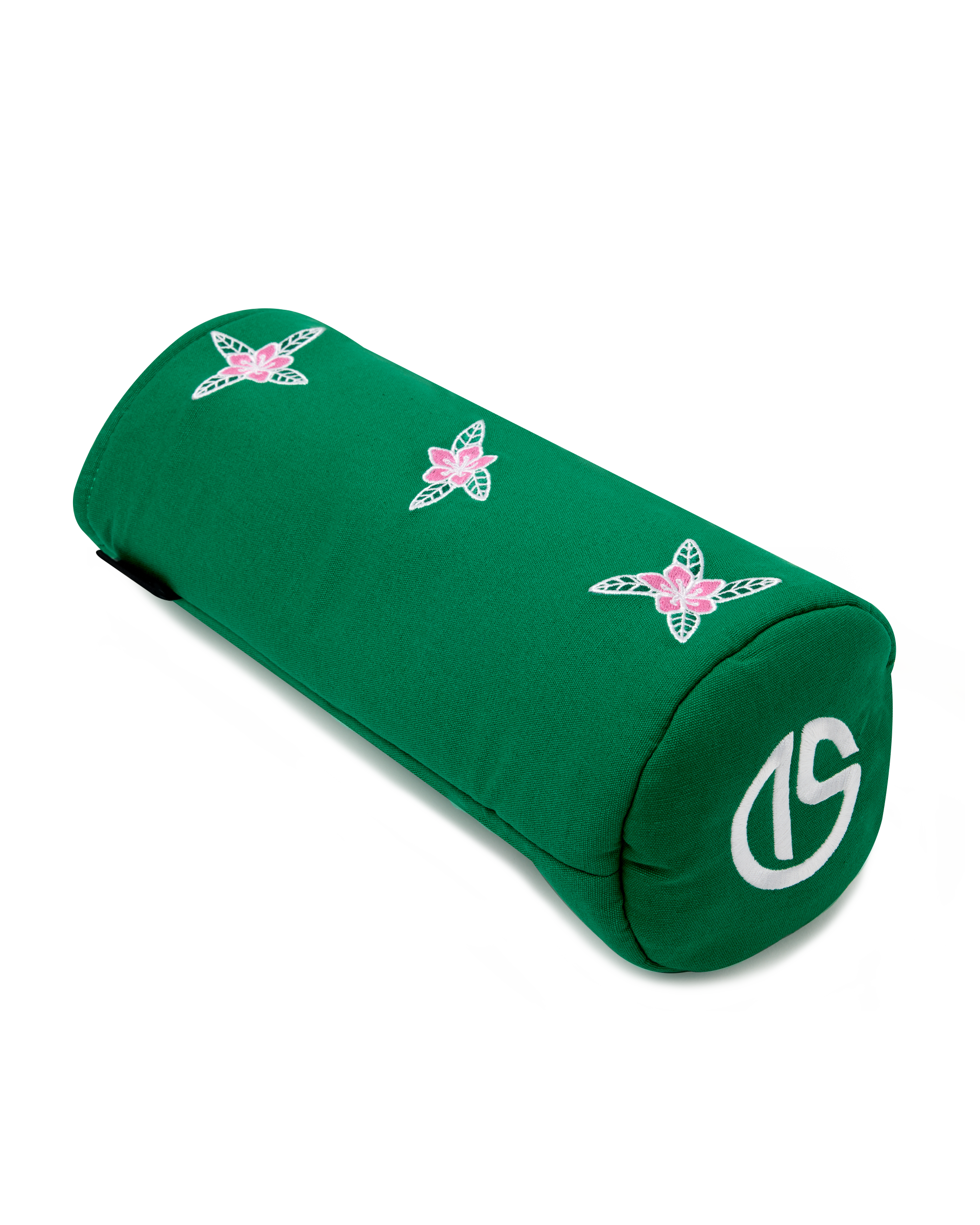 Azalea Driver Headcover in Green featuring pink azalea floral embroidery, green fabric exterior, and embroidered SD logo detail on the end cap