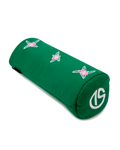 Azalea Driver Headcover in Green featuring pink azalea floral embroidery, green fabric exterior, and embroidered SD logo detail on the end cap