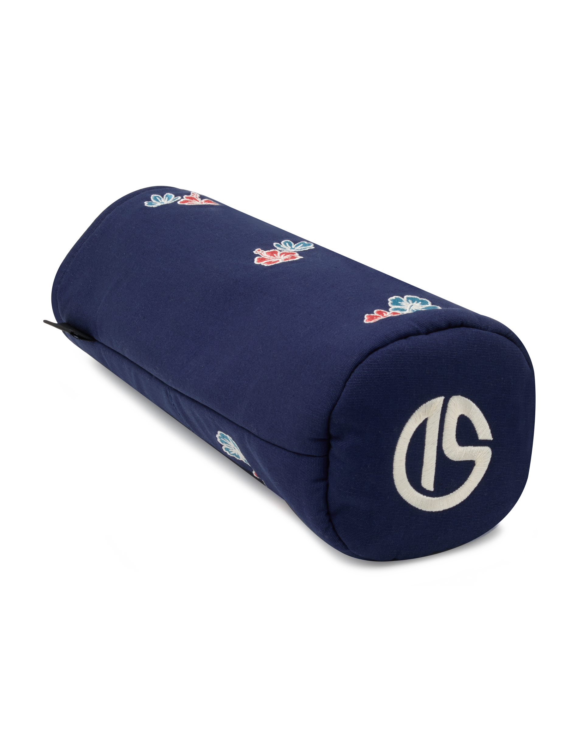 Straight Down Hibiscus Driver Headcover in Navy, front view featuring a navy driver headcover with embroidered red and blue hibiscus flower graphics, Straight Down logo on top, and leather patch at the base