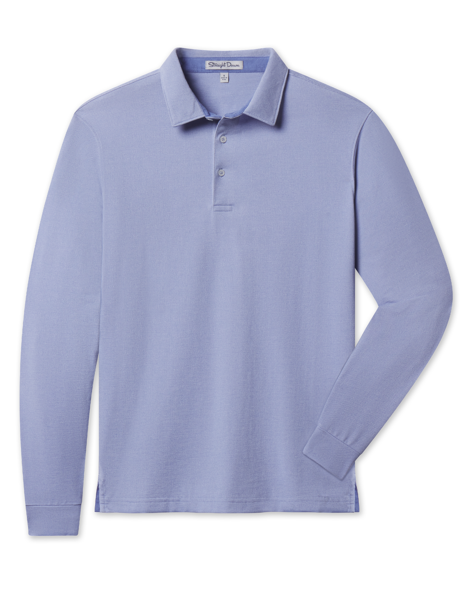 Cambridge Long Sleeve Polo in Chambray Blue with a classic collar, front flat lay view
