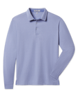 Cambridge Long Sleeve Polo in Chambray Blue with a classic collar, front flat lay view
