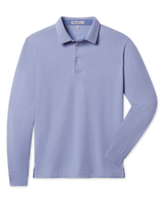 Cambridge Long Sleeve Polo in Chambray Blue with a classic collar, front flat lay view