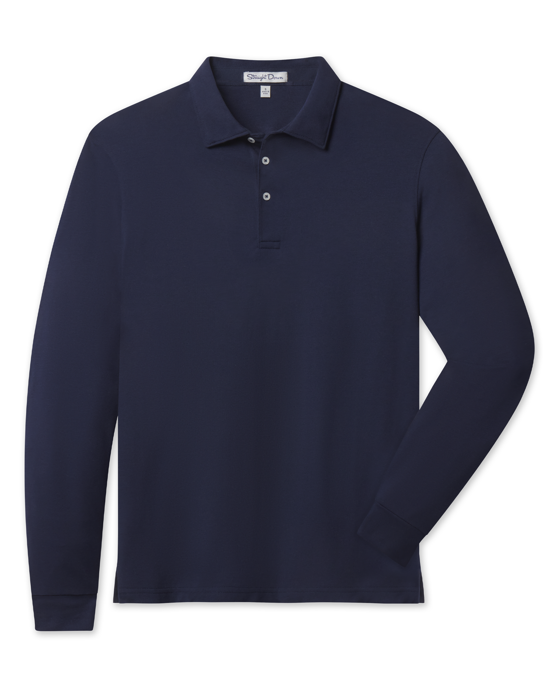 Cambridge Long Sleeve Polo in New Indigo with a classic collar, front flat lay