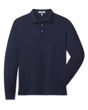 Cambridge Long Sleeve Polo in New Indigo with a classic collar, front flat lay