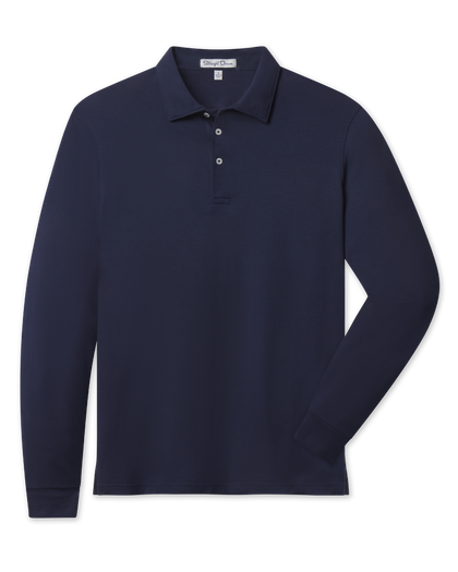 Cambridge Long Sleeve Polo in New Indigo with a classic collar, front flat lay
