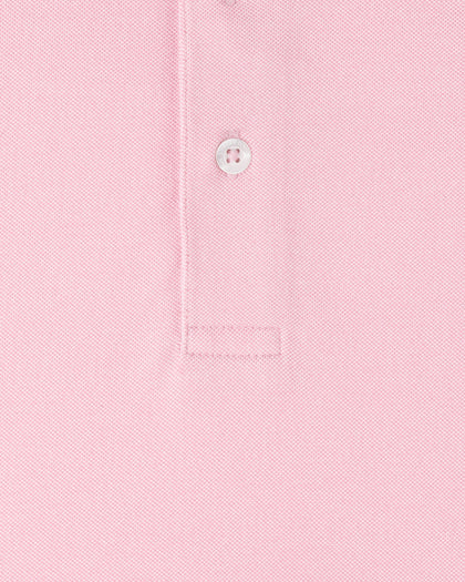 Cambridge Long Sleeve Polo in Punch Pink featuring a soft oxford pique knit texture