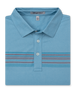 Men's Comp Stripe Polo in Delphinium, folded flat lay front view featuring a light blue polo with tonal blue and burgundy chest stripes