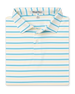 Men's Zuma Stripe Polo with White Base and Delphinium Blue & Soft Yellow Multi-Stripe Detailing, folded front view