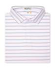 Key West Stripe Polo in lilac, folded view highlighting collar and stripe design