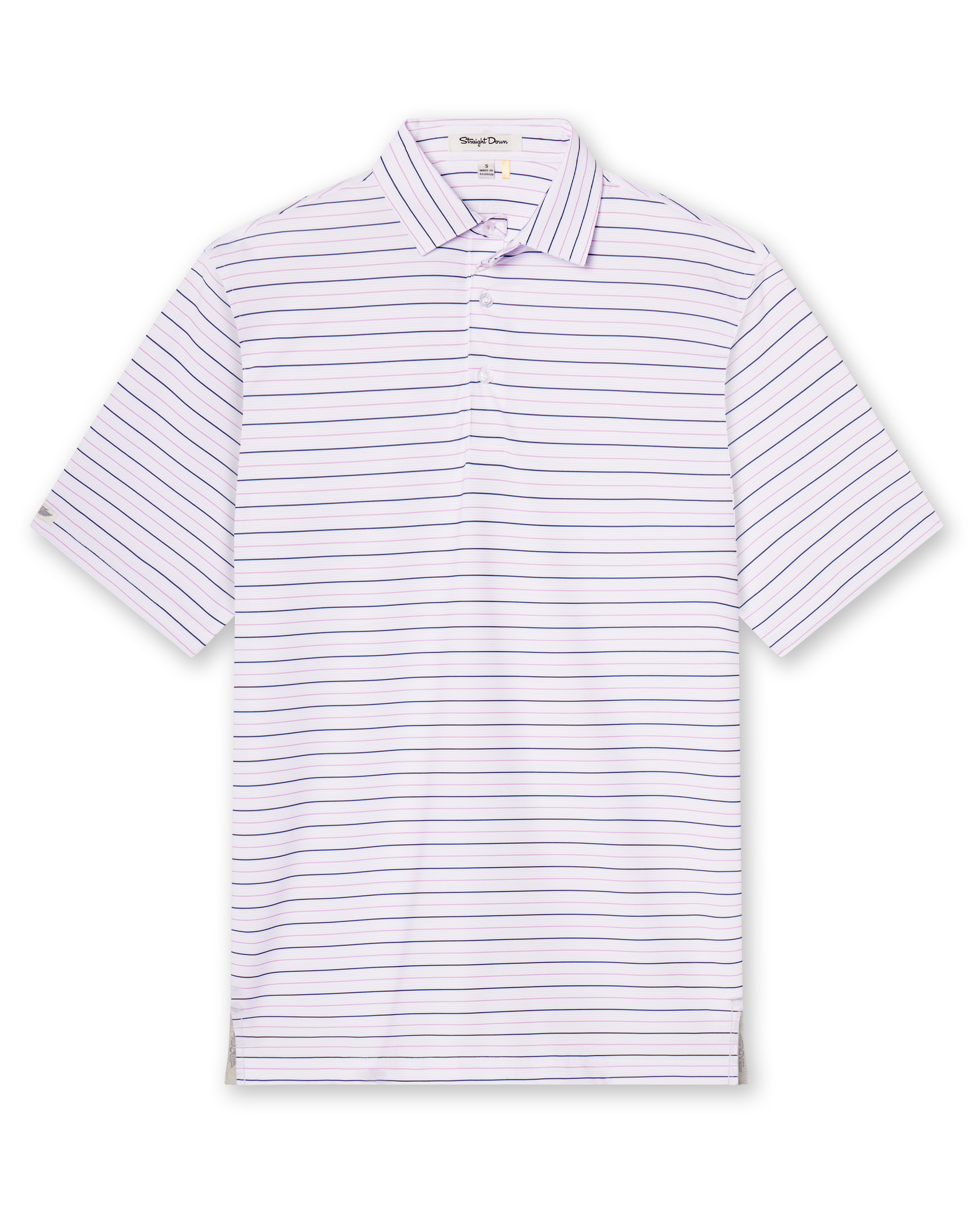Key West Stripe Polo in lilac, full front product view showing classic fit and stripe pattern