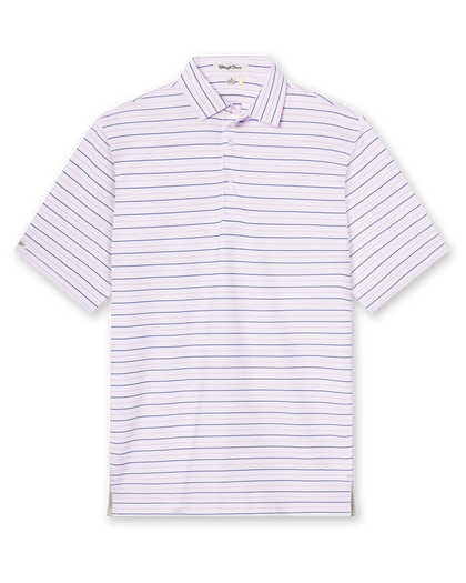 Key West Stripe Polo in lilac, full front product view showing classic fit and stripe pattern