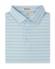 Folded Quintero Stripe Polo in Mint Tea with thin blue horizontal stripes and a three-button placket.